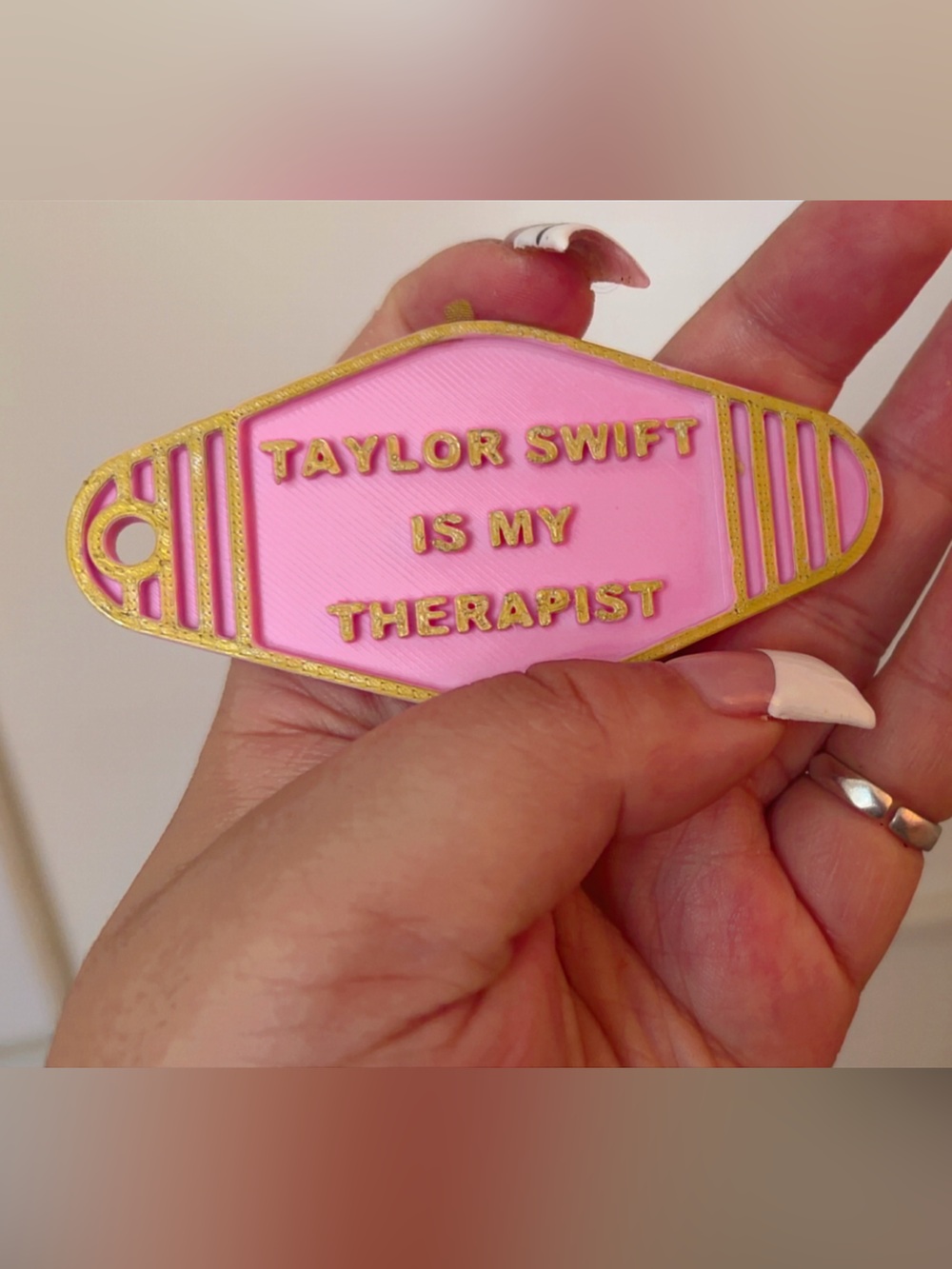 Pink 'Taylor Swift Is My Therapist' 3D printed Keychain Charm